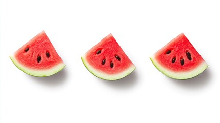 Three Juicy Watermelon Slices on White Background, a Refreshing Summer Treat