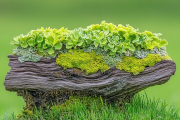 Fototapeta premium A high-detail macro shot of crustose lichen forming intricate, crack-like patterns on an old fence post