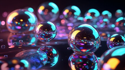 Bright colorful bubbles on a purple abstract background create a shiny, glowing design reminiscent of holiday decorations