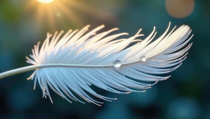 Glistening dewdrop on a pristine white feather, nature, soft