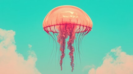 Fototapeta premium Ethereal Jellyfish Floating in a Dreamlike Sky with Soft Clouds
