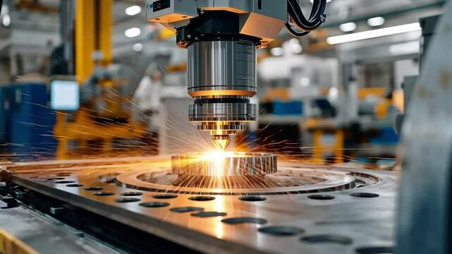 A 3D printer producing a metallic industrial part in a high-tech manufacturing lab.