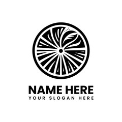 Monochrome citrus slice vector logo illustration with leaves. Modern tropical fruit art