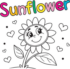 Printable Smiling Sunflower Coloring Page for Children