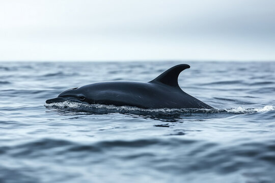 A harbor porpoise (Phocoena phocoena) in the ocean, detailed and natural, marine theme.