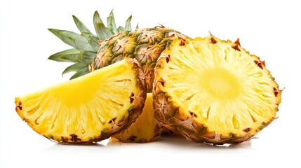 Arrangement of Fresh Pineapple and Pineapple Slices on a White Surface