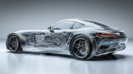 Transparent depiction of the structural components of a sports car