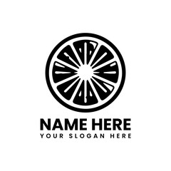 Bold logo vector citrus slice graphic with leaves. Sweet tropical fruit design