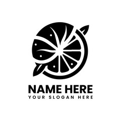 Detailed citrus slice silhouette with leaves. Classic modern tropical fruit motif