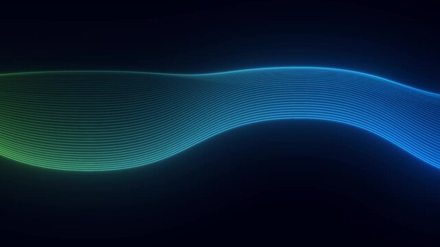 Glowing Green Blue light wave on dark background futuristic abstract energy flow