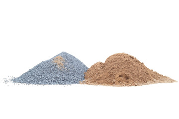 Pile of sand and gravel or stone in construction site isolated on white background included...