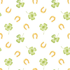 Clover, patrick's day. Watercolor seamless pattern in pastel colors. Cute watercolor illustration for children's textiles, wrapping paper