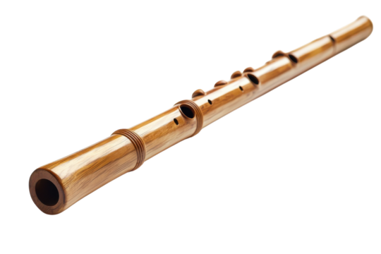 Crafted wooden flute resting on a white surface, showcasing intricate design and natural beauty