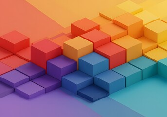 Obraz premium Abstract 3D Cubes Background with Vibrant Colors Gradient, Modern Design, Geometric, for Presentations, Websites.