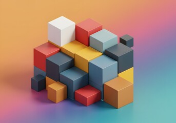 Obraz premium 3D Colorful Cubes Illustration Abstract Geometric Blocks, Modern Design, Colorful Background, Digital Art.