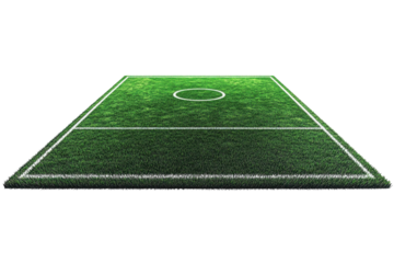 Vibrant green soccer field ready for play under a clear blue sky at midday