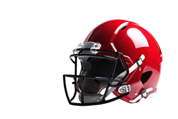 A bold red football helmet gleaming under studio lights, ready for action on the field