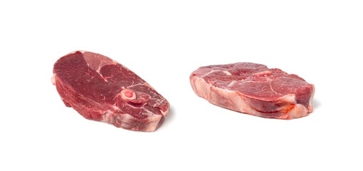 Raw mutton leg fillet isolated, lamb meat pieces, tenderloin or mutton sirloin meat, fresh sheep fillet