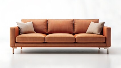Fototapeta premium Warm Terracotta Linen Sofa on White Background