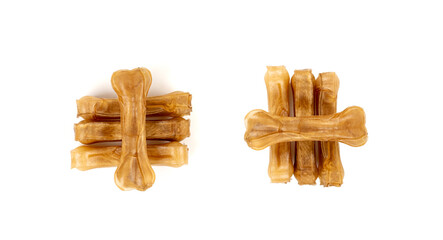 Rawhide bones, collagen dog chew food, pressed dry kibble, natural long-lasting canine treats