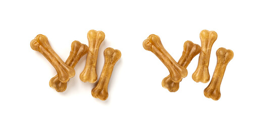 Rawhide bones, collagen dog chew food, pressed dry kibble, natural long-lasting canine treats