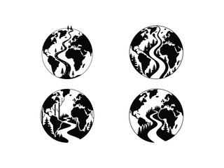 Obraz premium Earth with Forest and River Silhouettes Vector Illustration