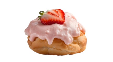 Strawberry-Topped Cream Puff Isolated on White....