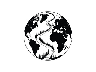 Obraz premium Earth with Forest and River Silhouettes Vector Illustration