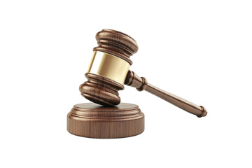 A wooden gavel rests on its circular base, symbolizing justice and authority in a courtroom setting