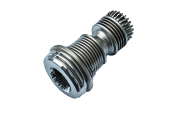 Detailed close-up of a metallic gear component on a light background showcasing craftsmanship