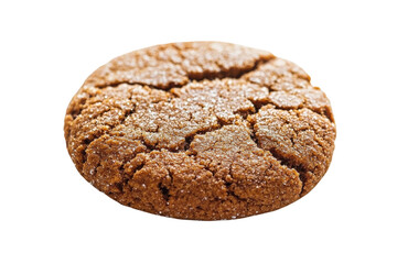 Fototapeta premium Warm ginger molasses cookie with a cracked surface sitting on a clean white background