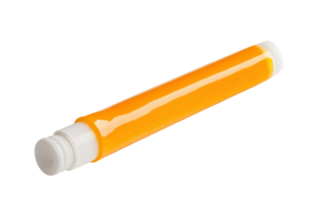 Bright yellow marker resting on a clean white surface ready for creative expression