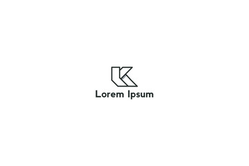 Minimal Letter K or LK Linear Monogram with White Background.