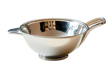Shiny silver mixing bowl reflecting kitchen surroundings on a sunny afternoon