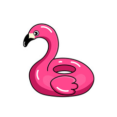 Pink inflatable flamingo for swimming isolated without background. Inflatable summer circle in a black outline. Vector illustration