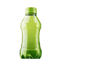 Refreshing green beverage in a vibrant bottle against a minimalist backdrop