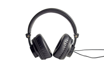 Fototapeta premium Stylish black headphones resting on a clean white surface, ready for immersive audio experiences