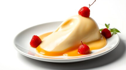 Caramel Pudding with Fresh Strawberries - Delicious Dessert