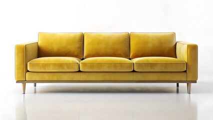 Soft Mustard Yellow Velvet Sofa on White Background
