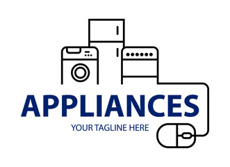 Modern minimalist home appliance store logo. Refrigerator stove and washing machine icon.