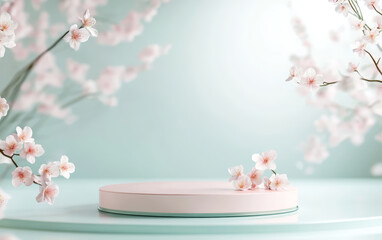 Natural and fresh background of e-commerce products display table