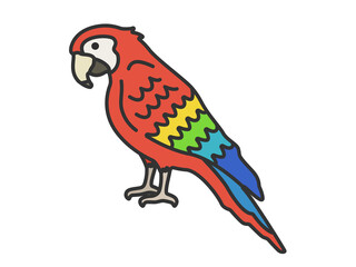 オウム（線画カラー）のイラスト