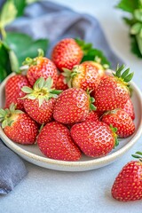 Fresh, Juicy Red Strawberries in Bowl on Table, Healthy Summer Fruit, Vitamins Concept