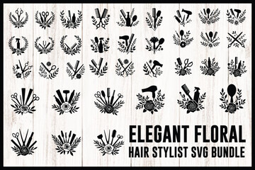  Elegant Floral Hair Stylist SVG Bundle | Barber & Salon Tools Clipart