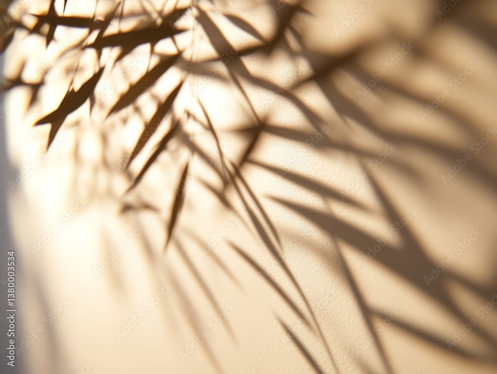 Aufkleber delicate palm tree shadows dance on a cream wall, creating a serene light and shadow interplay that 