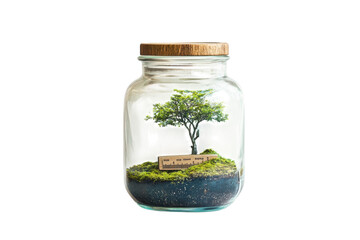 Preserving a miniature ecosystem with a tree in a jar, showcasing nature's beauty and tranquility