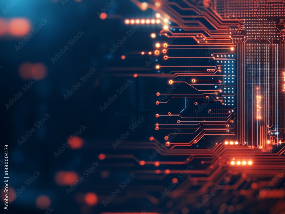 Poster This close-up showcases the detailed circuitry of a microchip, highlighting advanced technology against a focused backdrop, ideal for understanding electronics