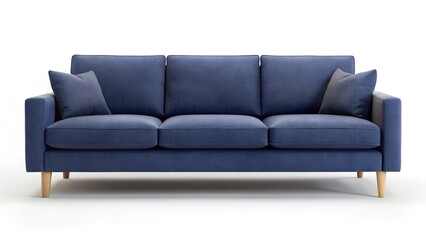 Fototapeta premium Elegant Navy Blue Linen Sofa on White Background