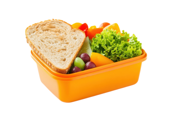 Healthy lunch box filled with fresh vegetables and whole-grain bread for a balanced meal