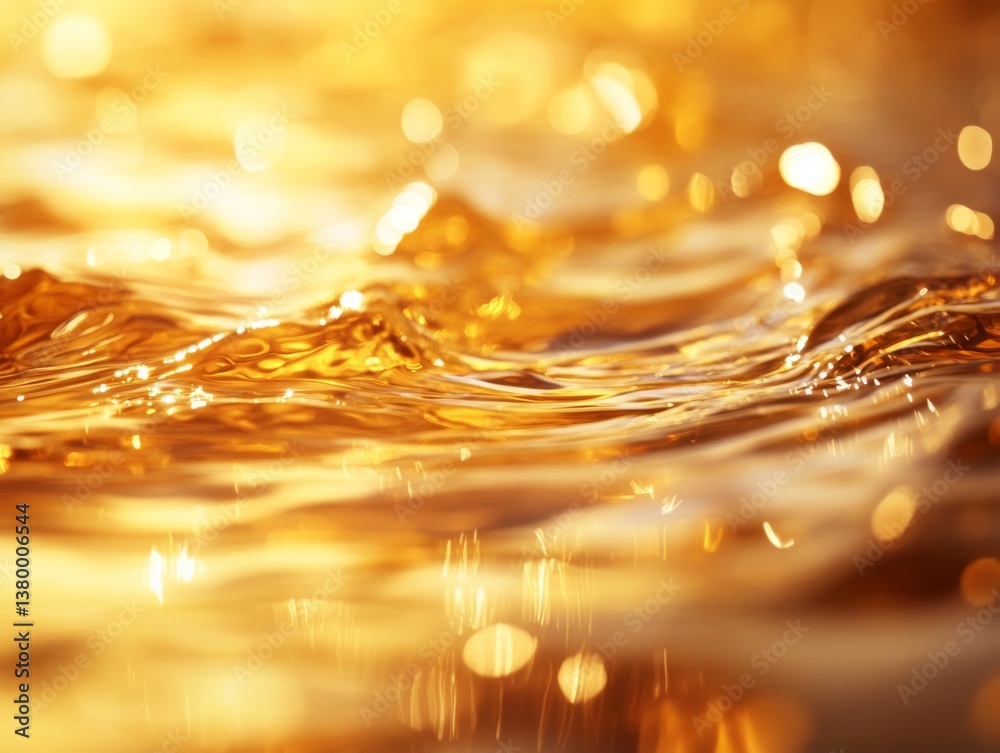 Fototapete Close-up view of golden ripples on water with sunlight reflecting off the surface, creating dynamic patterns and a serene atmosphere perfect for relaxation
